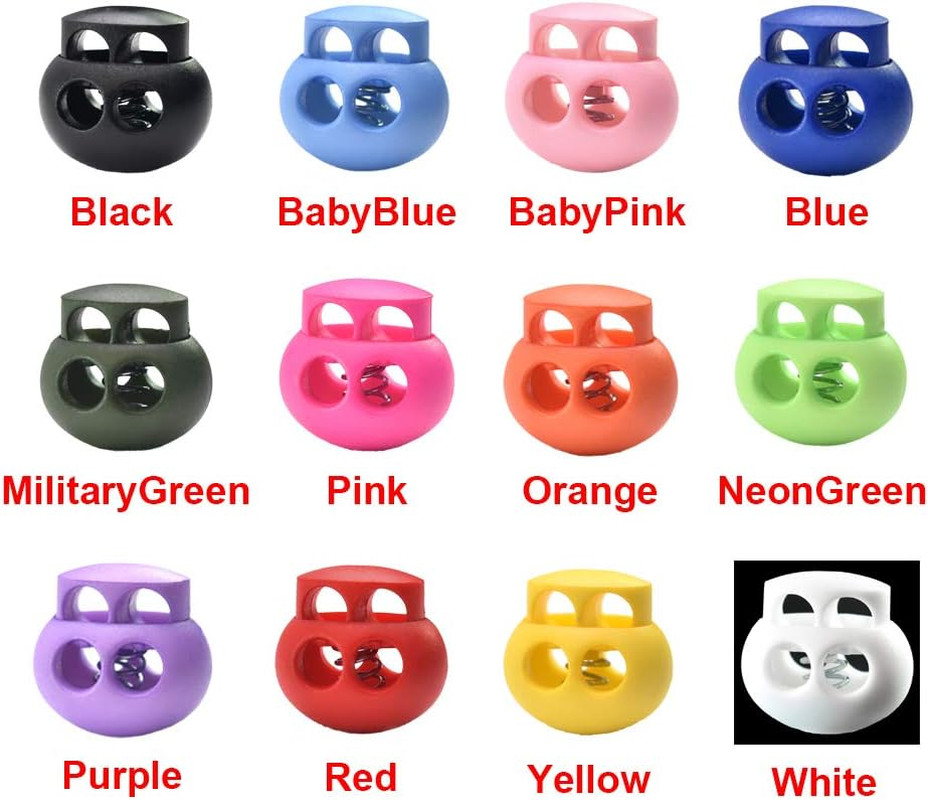25Pcs Multicolor Cord Lock End Toggle Double Hole Spring Stopper Fastener Slider
