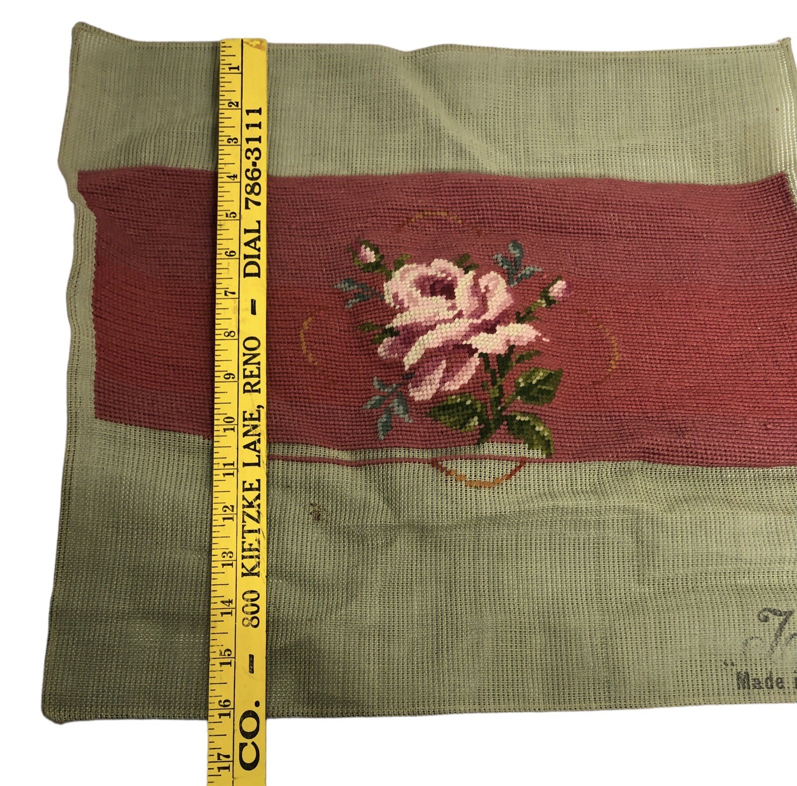 Vintage Jolles Austria Needlepoint Tapestry Pink Red Rose Unfinished Needlework