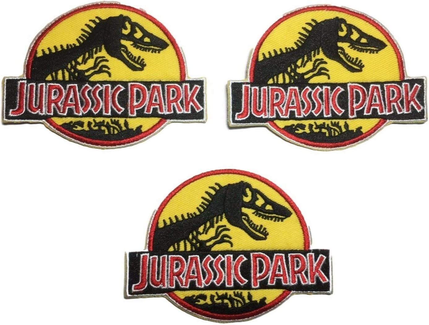 Jurassic Park Movie Black, Red and Yellow Dinosaur Embroidered Patch Set of 3