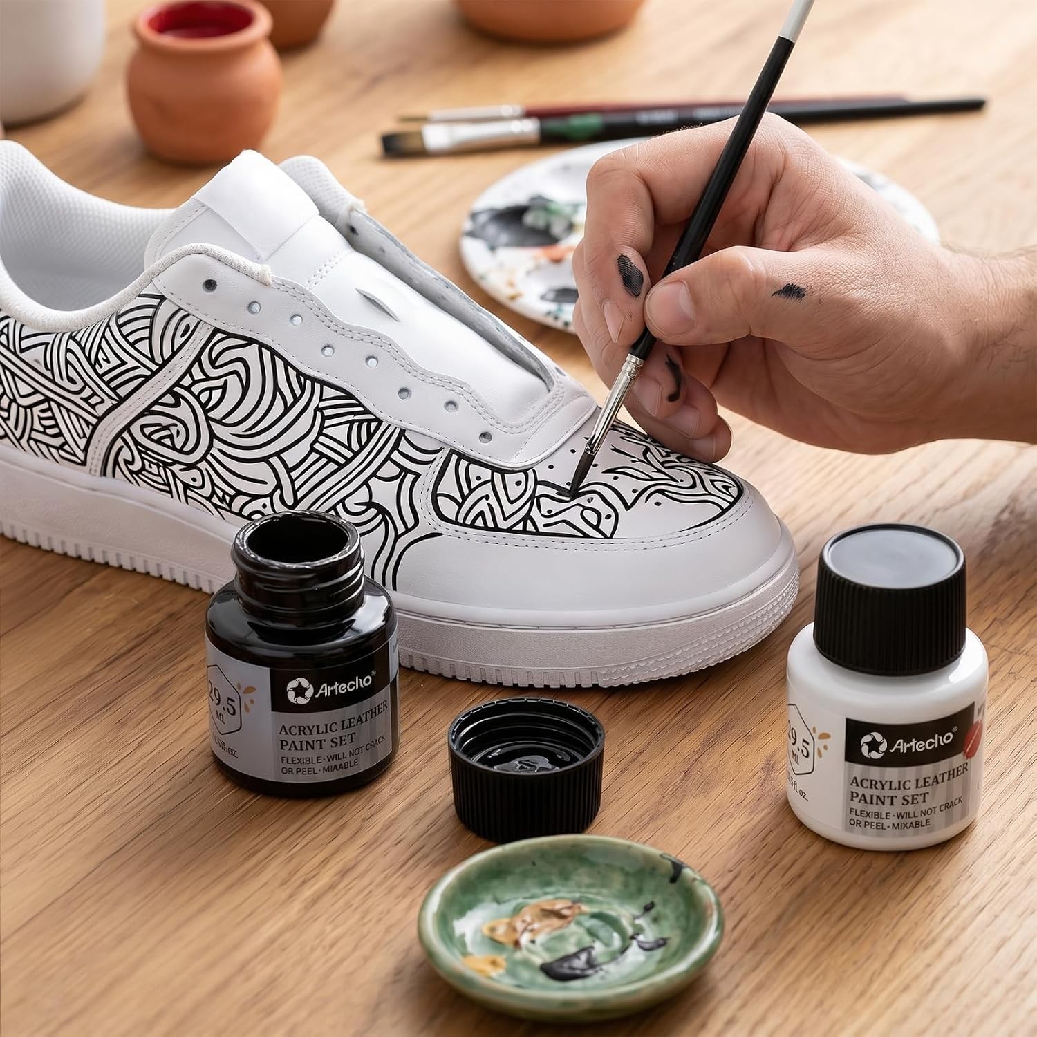 Black Acrylic Leather Paint for Shoes Boots Sneakers Bags Furniture 1oz