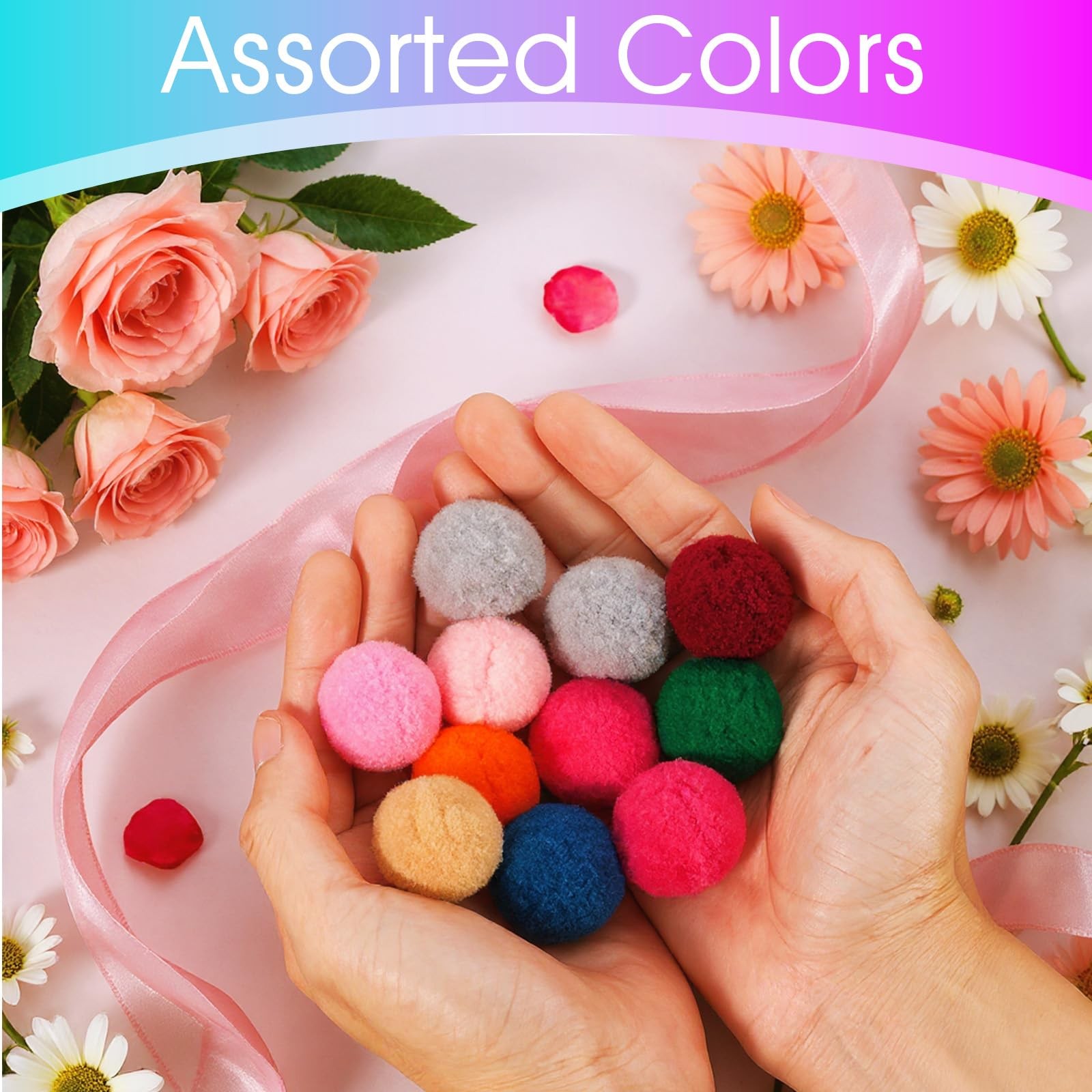 1000 PCS Multicolor Arts Crafts Pom Poms Balls Hobby Supplies DIY 1 Inch