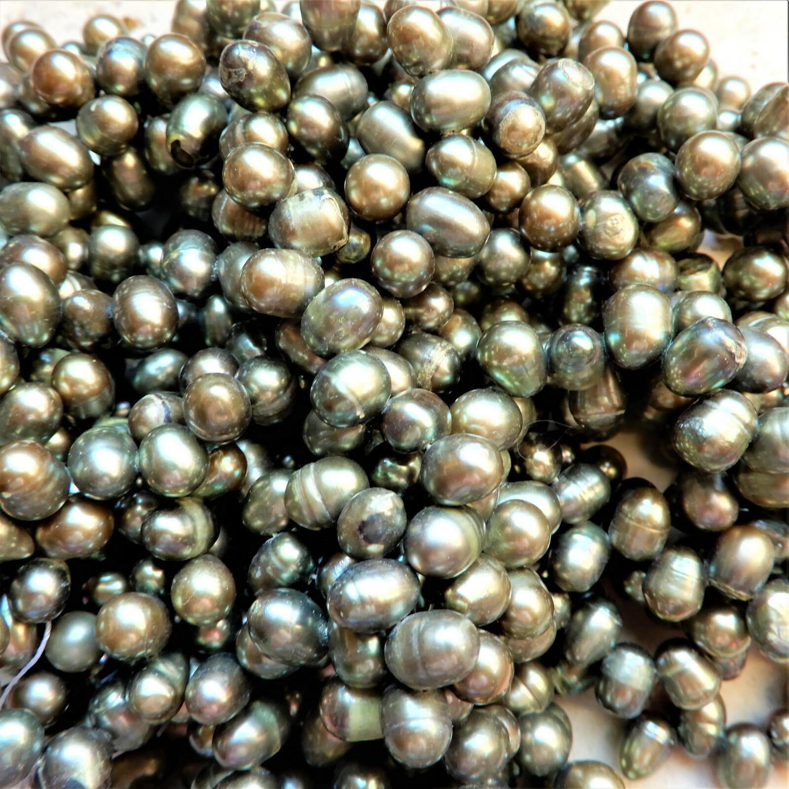 6mm x 8mm Olive Green Freshwater Pearl baroque rice top drilled Beads, 70 beads