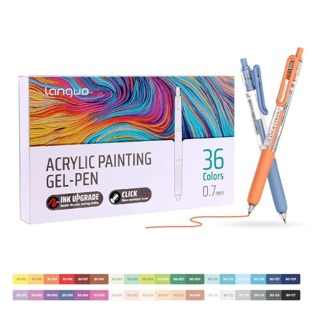 Gel pen for acrylic painting, retractable tip 0.7 mm, rich colors.