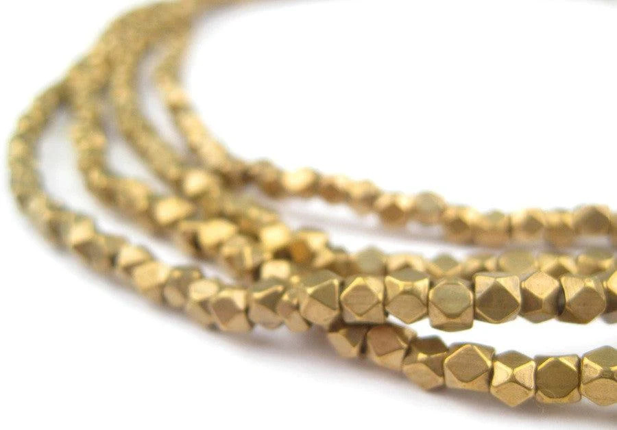Diamond Cut Faceted Antiqued Brass Beads 3mm Large Hole 24 Inch Strand