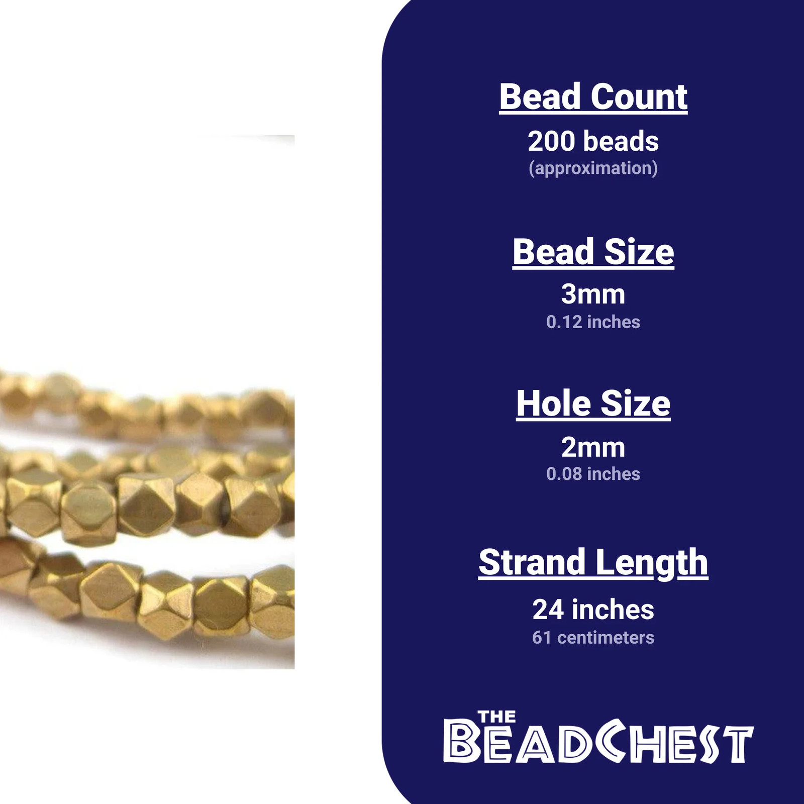 Diamond Cut Faceted Antiqued Brass Beads 3mm Large Hole 24 Inch Strand