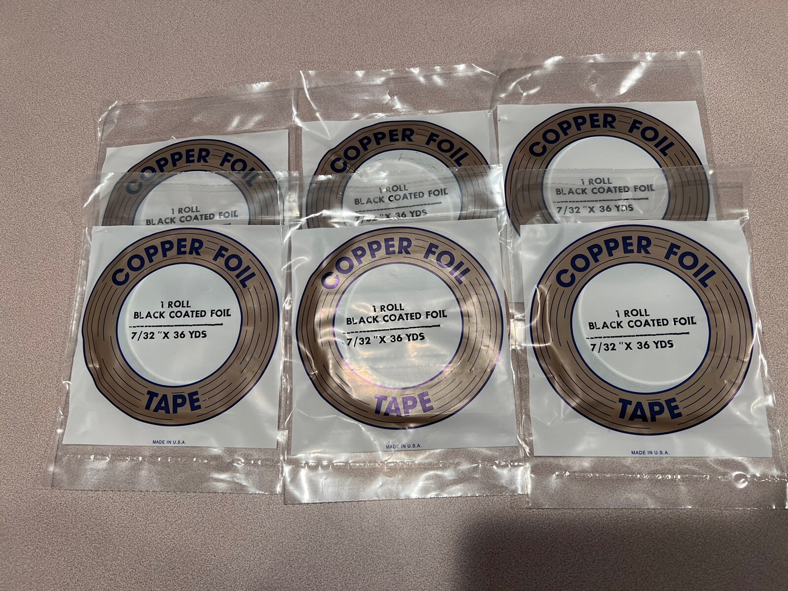NEW – 6 Rolls EDCO Black back copper Tape, 7/32 Stained Glass Foil