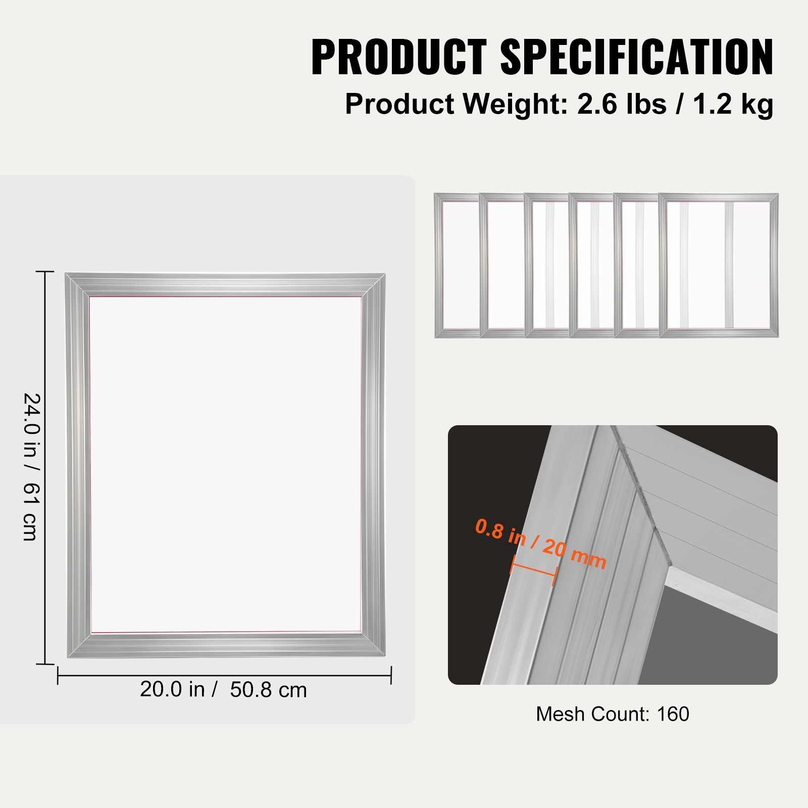 VEVOR 2 Pack 20″x24″ Aluminum Frame Silk Screen Printing Screens with 160 Mesh