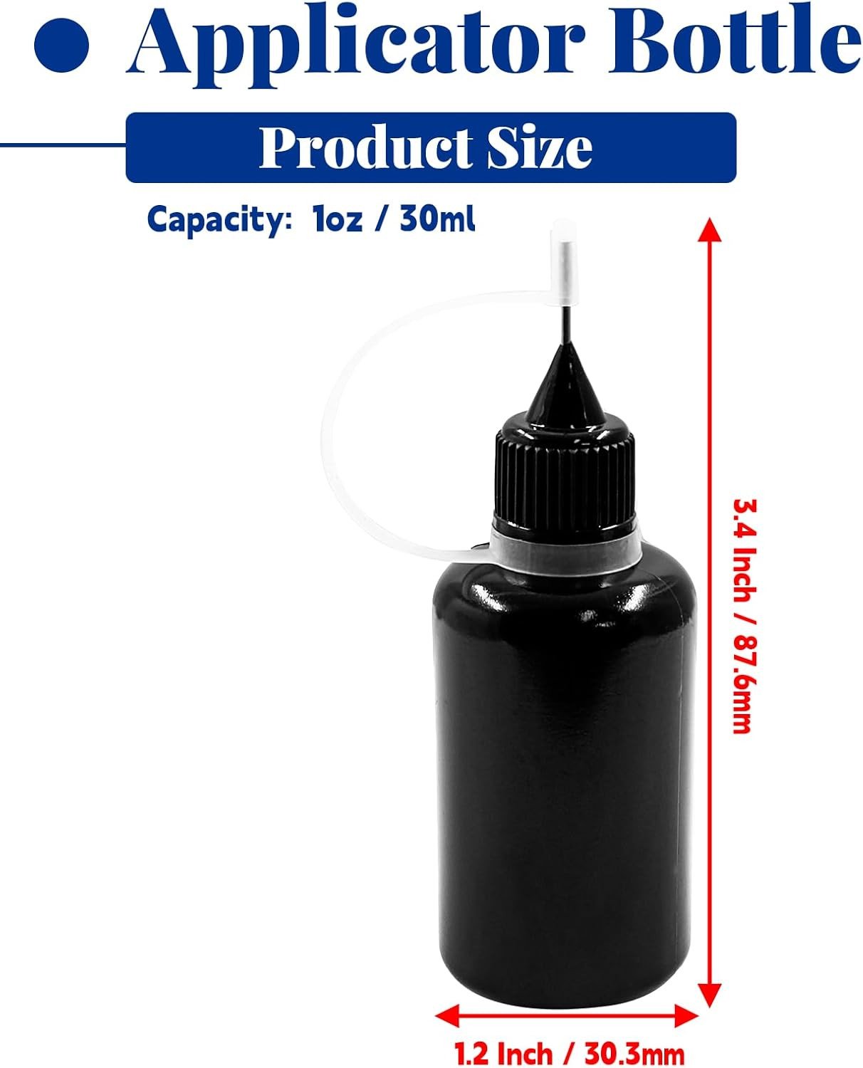 Hordion 12Pcs 1 Oz/ 30Ml Black Precision Tip Applicator Bottle, 10Ml Glue Applic