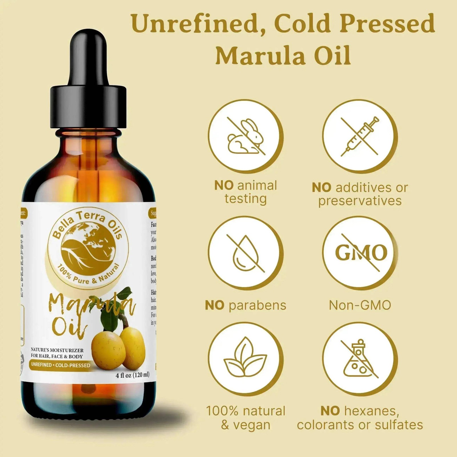 Organic Cold-Pressed Marula Oil 100% Pure Skin Hair Face Anti-Aging Moisturizer