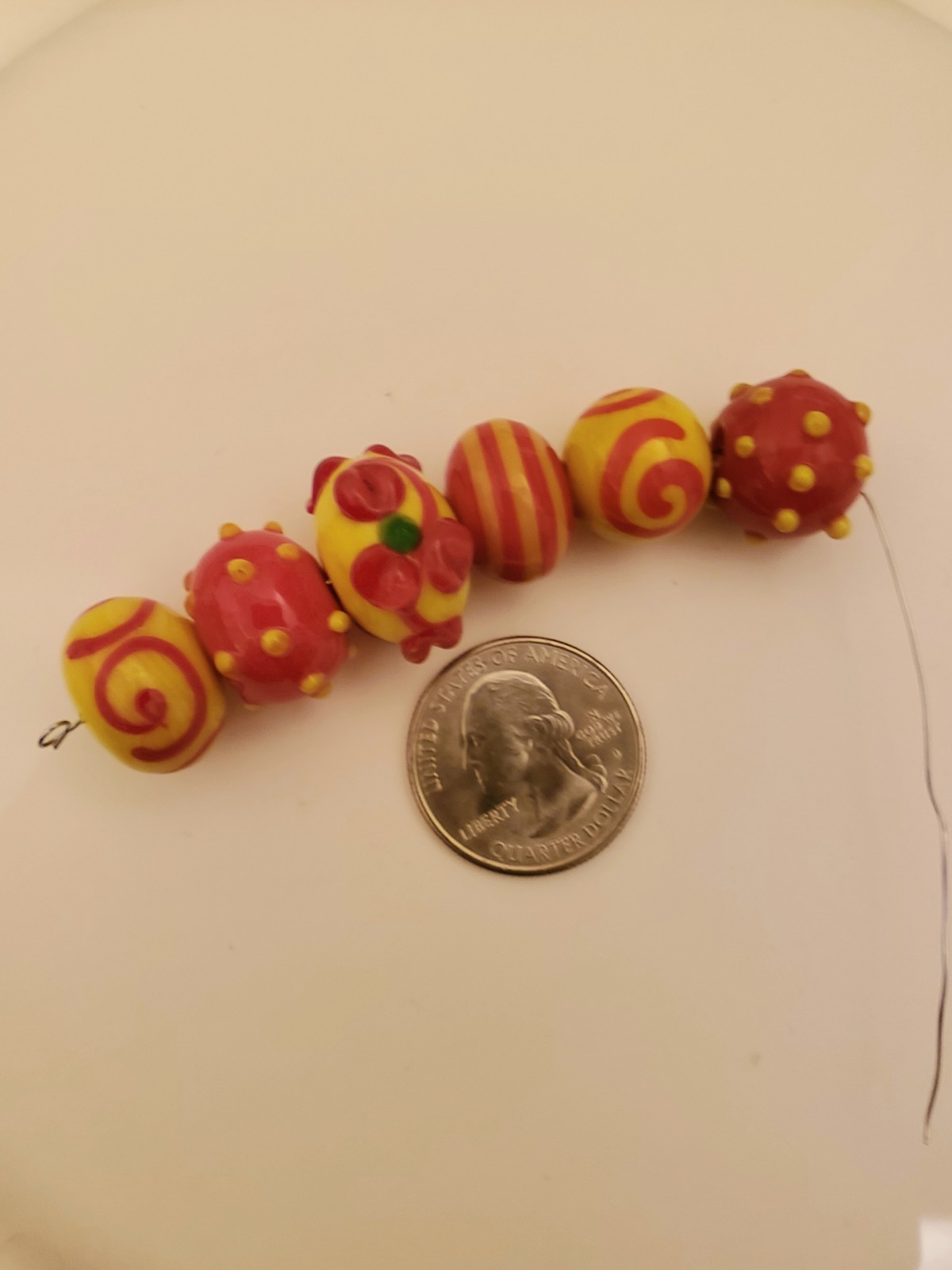Handmade Beautiful Red And Yellow Lampwork Glass Beads (B5)