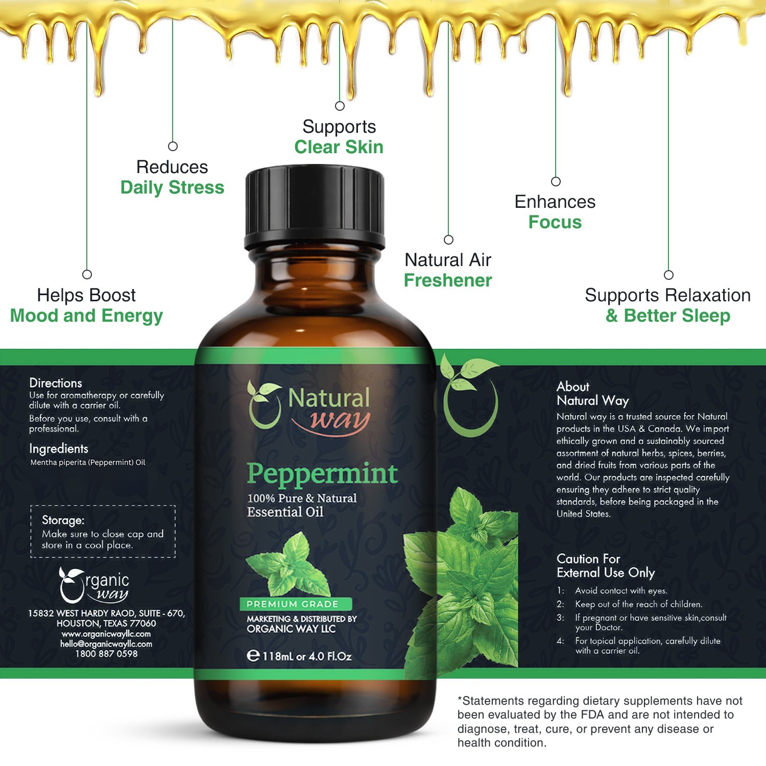 Natural Way Peppermint Essential Oil 4 Fl Oz (120 ml)