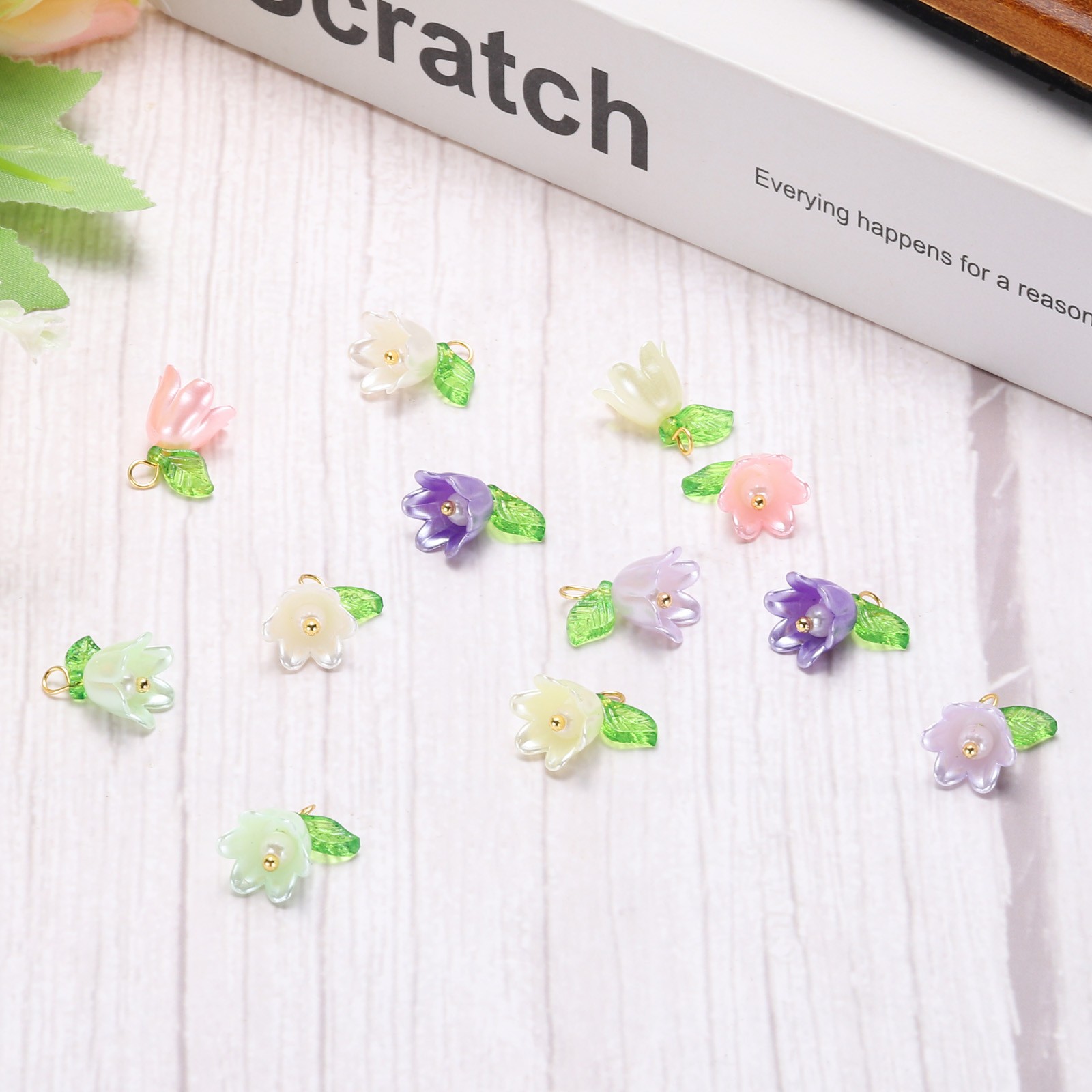 10PCS 13x14mm Acrylic Flower Charm Lily of the Valley Jewelry Purple
