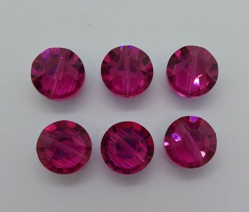 Factory Pack Swarovski Crystal Fuchsia AB 12mm Lentil 5100 Beads; 48pc; Vintage