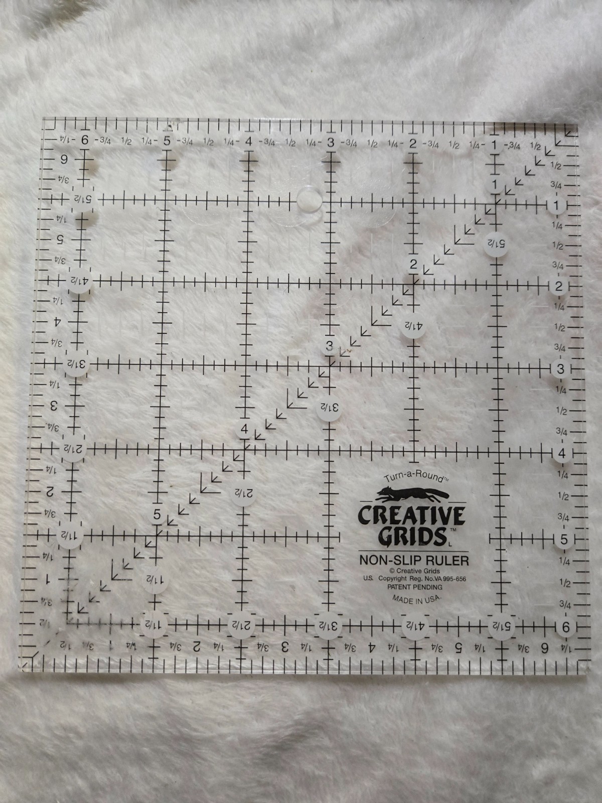 Turn-A-Round Creative Grids Non-Slip Ruler 6.5”x6.5” Quilt Ruler – Made In USA