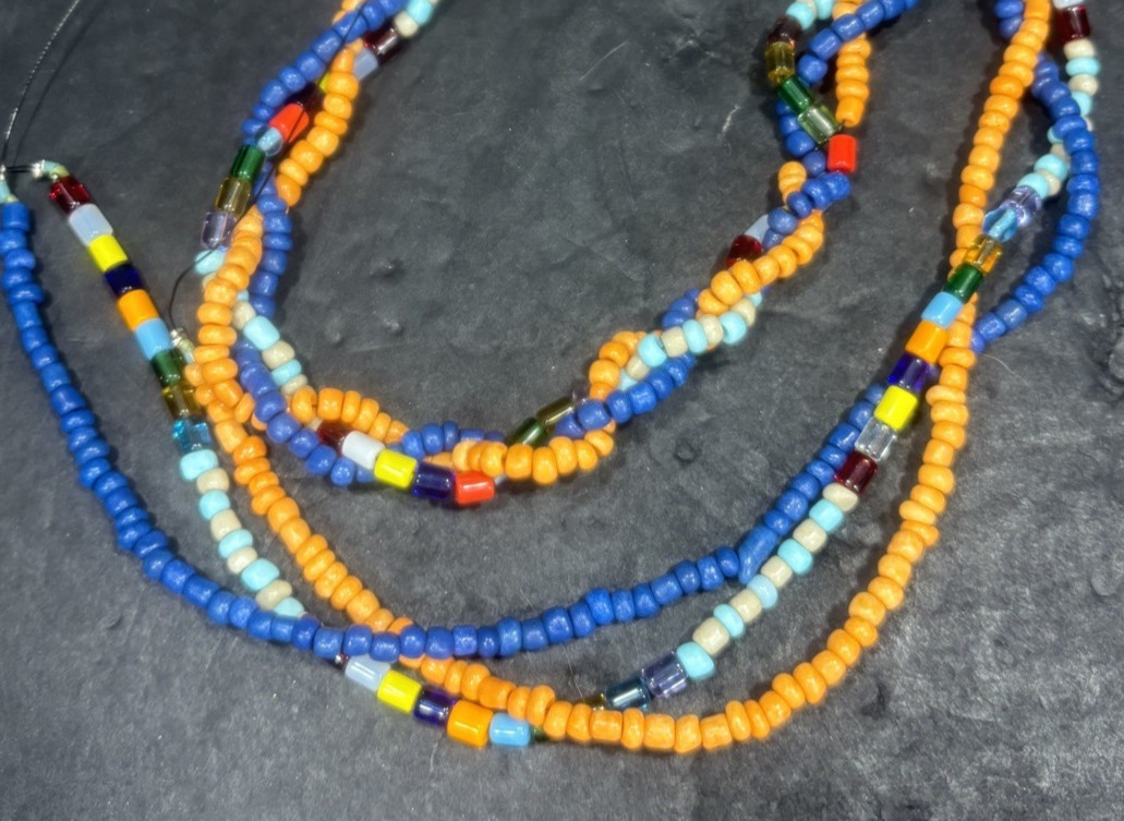 Mini Round Beads Navy Blue Orange Teal Gray Jewelry Making On Strands Great Cond