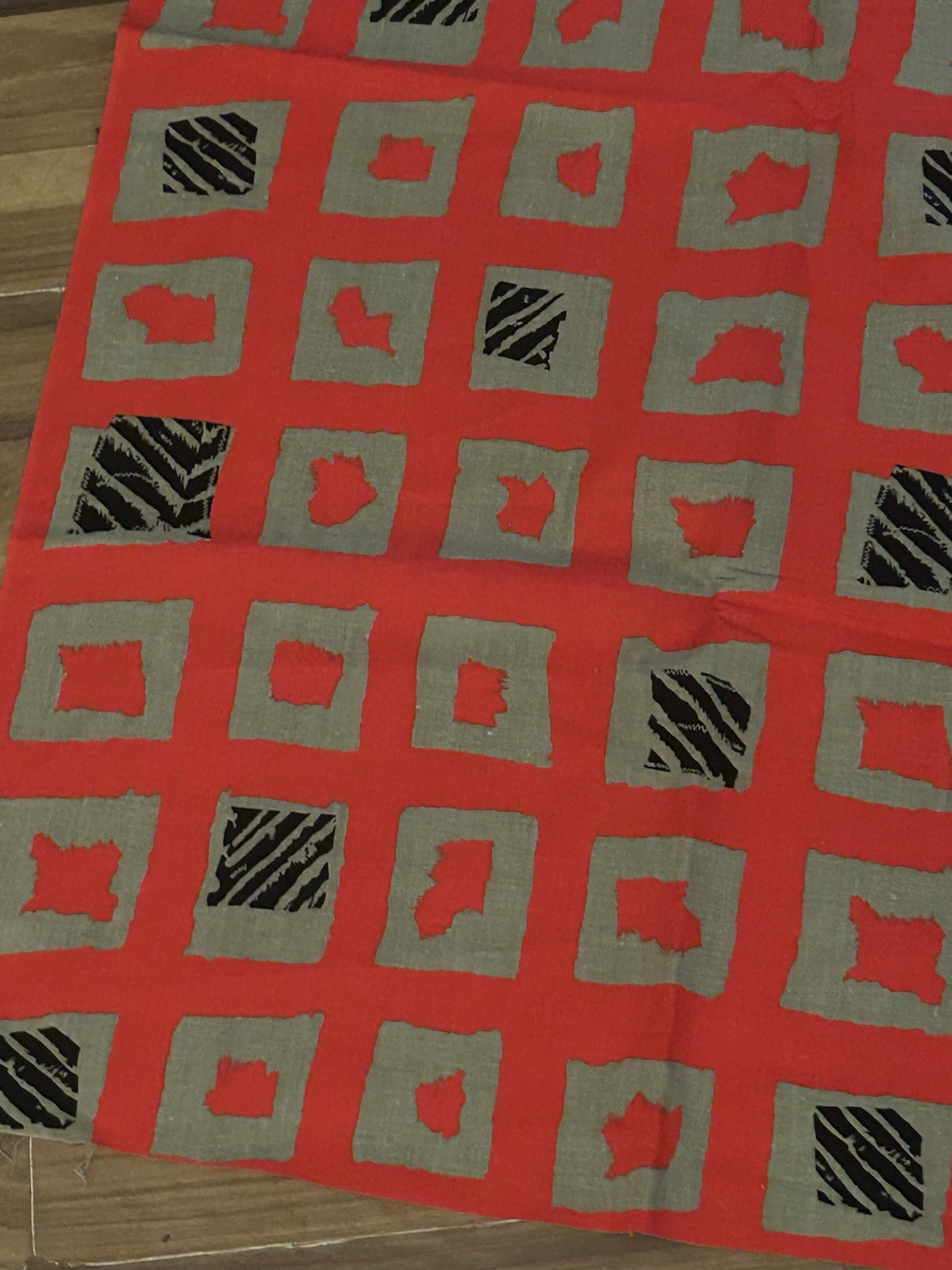 Vintage JBJ Fabrics 2 YDS x 44″ Abstract Red Black Red Black Beige Crafts