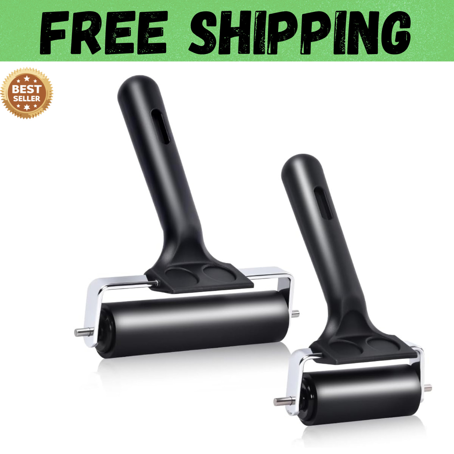2Pcs Hard Rubber Brayer Rollers (4 Inch and 2.2 Inch) for Printmaking, Ink Print