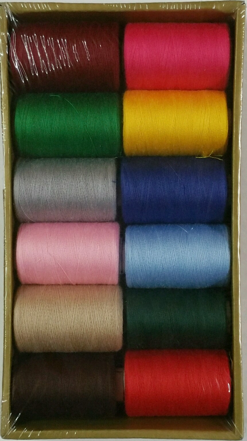 12 Spools Sewing Thread Polyester Assorted Colors 1200 yards each Spool – NEW