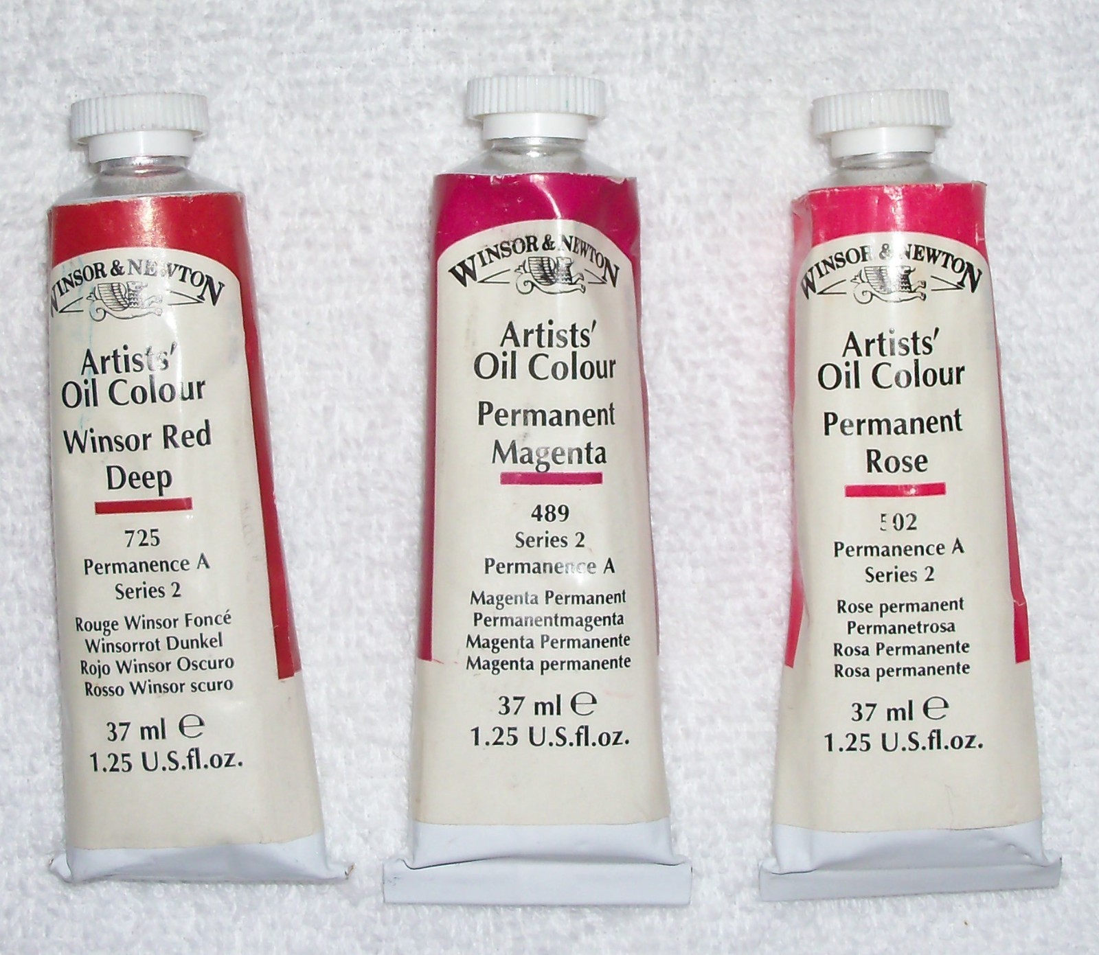 Lot of 3 Winsor Newton Oil Paint 37ml Tube Perm Magenta Rose Winsor Red Lot E