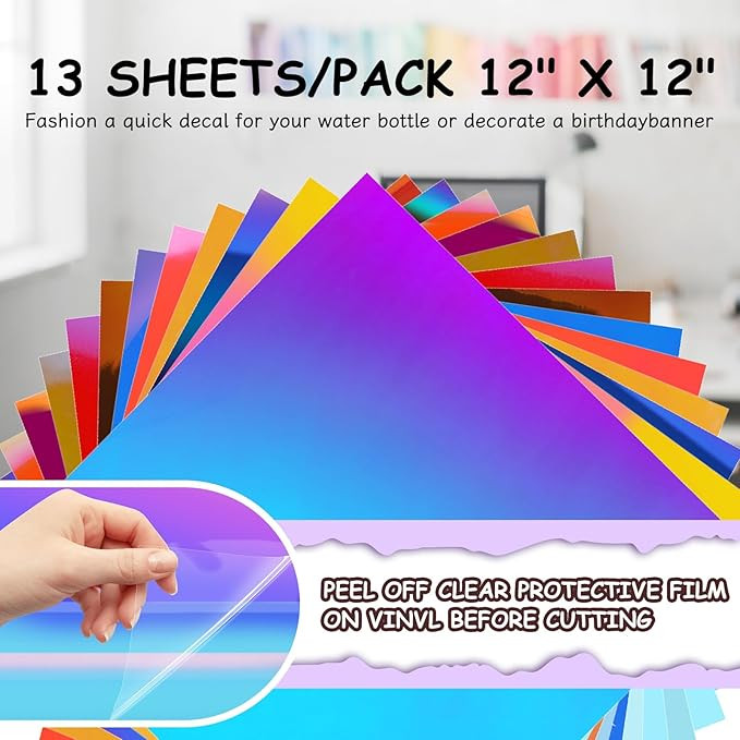 10 Sheets Holographic Permanent Vinyl 12″x12″ Vinyl for Cricut & Silhouette