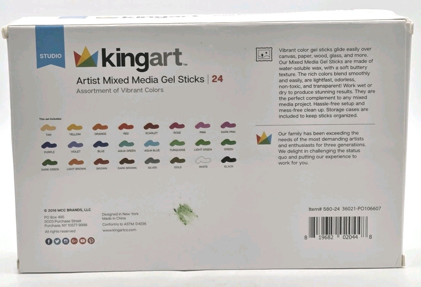 KINGART Artist Mix Media Gel Sticks Set of 24 Vibrant Colors Non-toxic Odorless