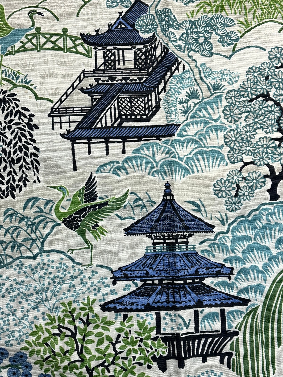 Tea House Seawind Blue Green Pagoda Print Swavelle Mill Creek Fabric