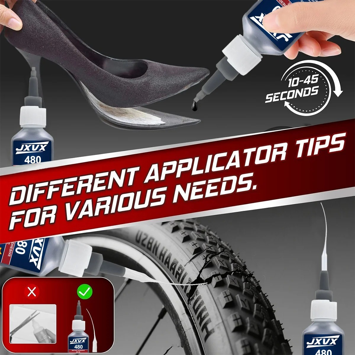 Black Super Glue 480 Fast Dry Cyanoacrylate Leather Rubber Plastic Repair Glue