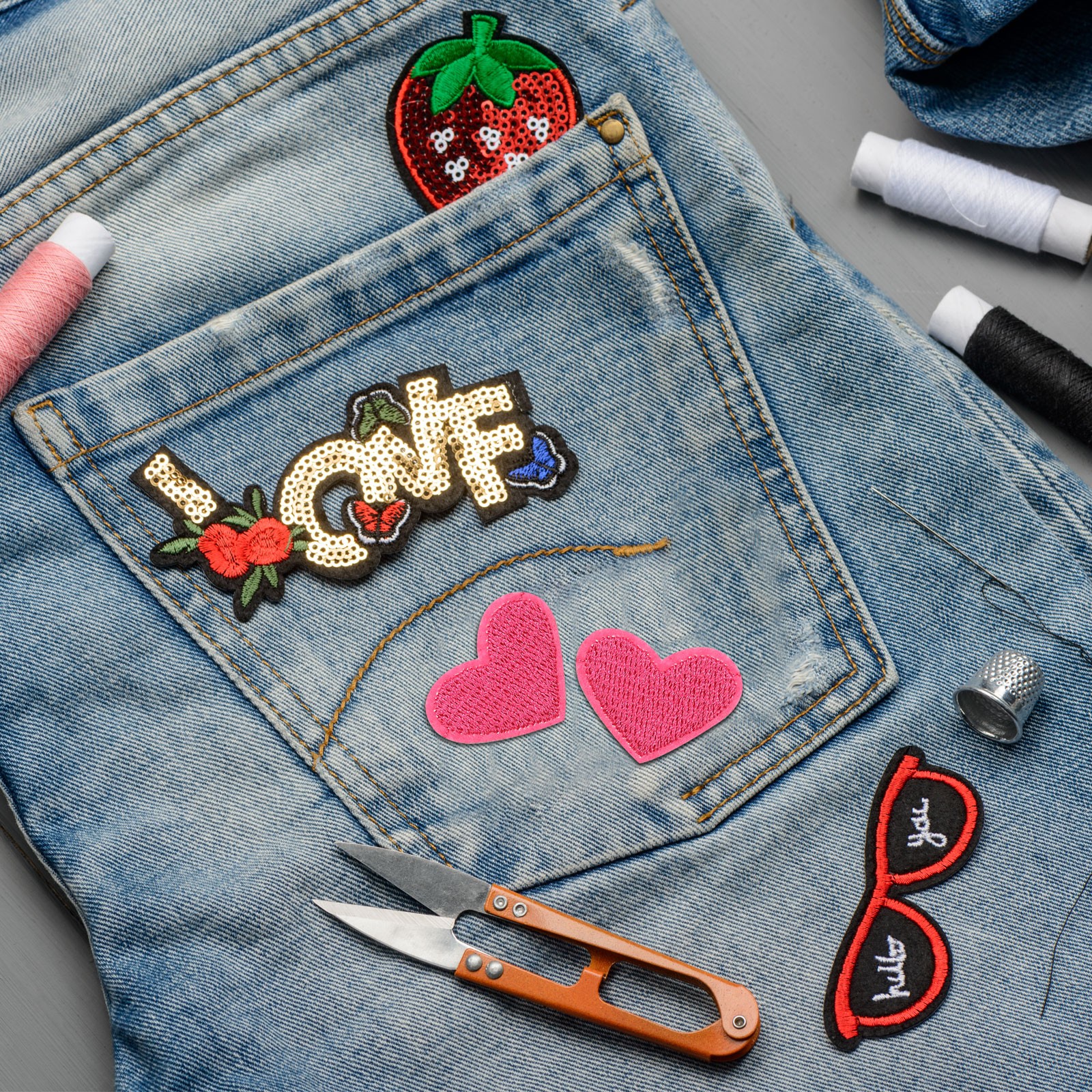 33 x Heart Shaped Iron on Patches White Embroidered Love Applique Patches
