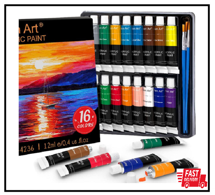 16-Color Acrylic Paint Set – Premium, Non-Toxic, Rich Pigments for Artists