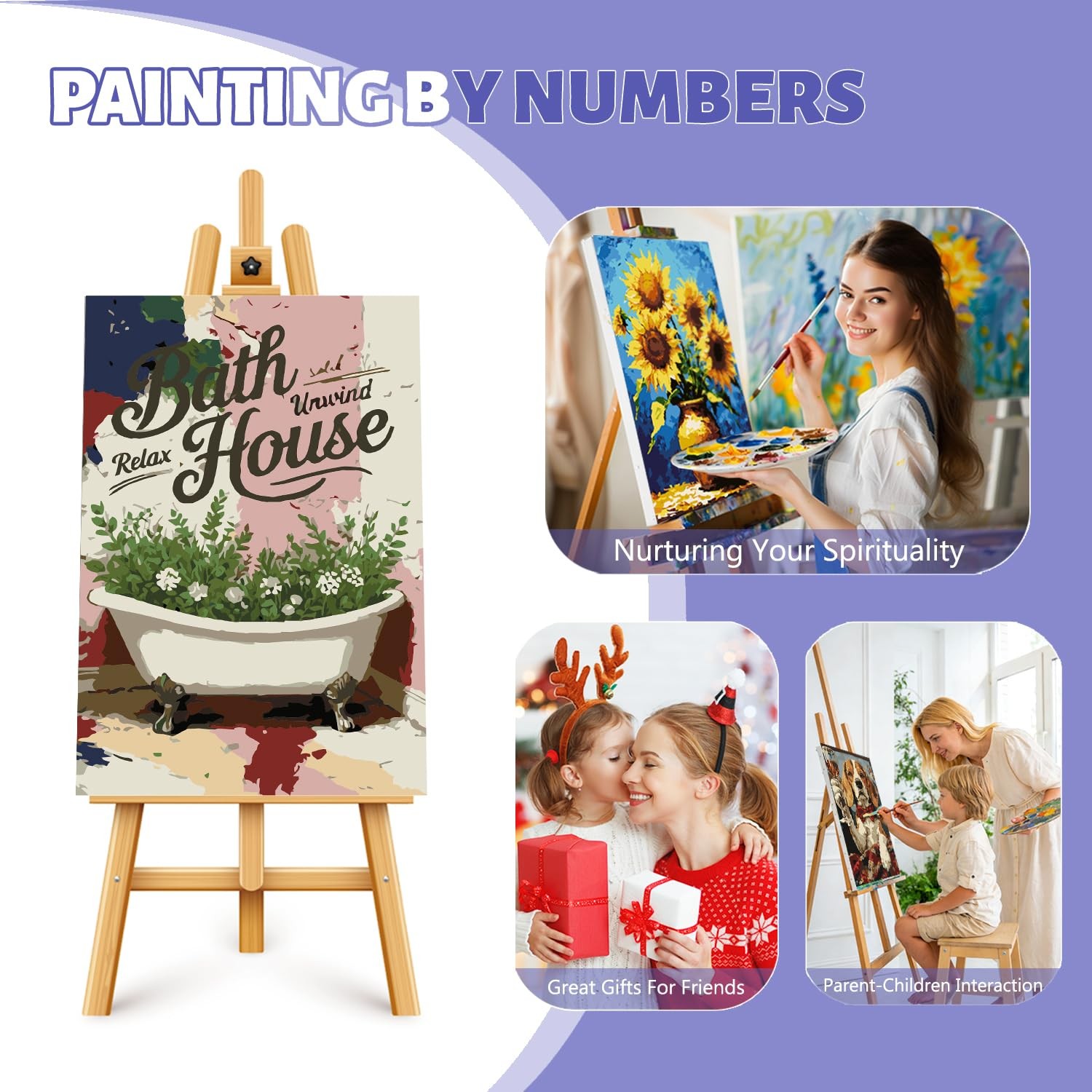 Framed Paint by Numbers Kit for Adults Beginner & Kids Ages 10-13, Bathroom Deco