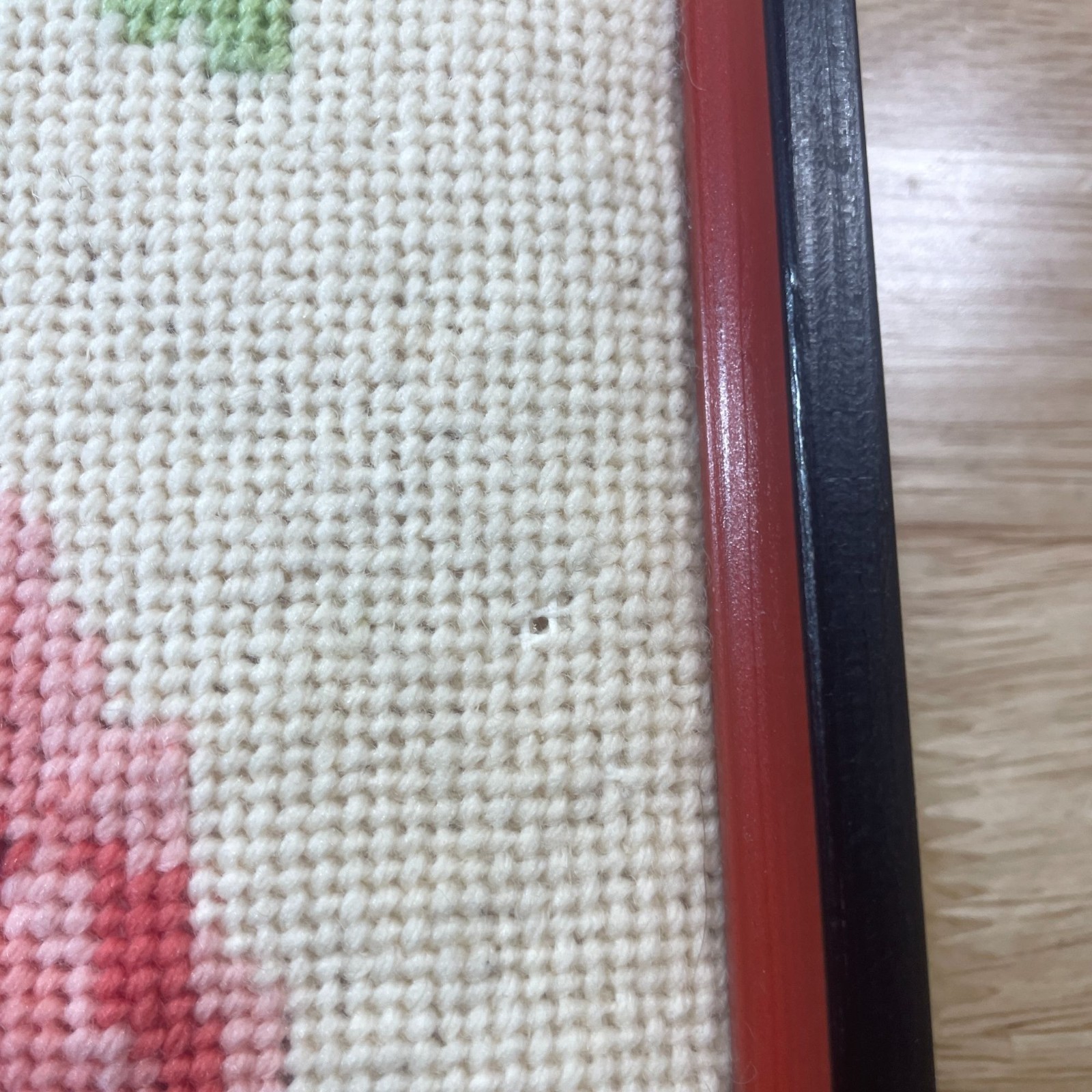 Vintage Framed Needlepoint Red and Yellow Poppy Flowers Textile Wall Art Padded