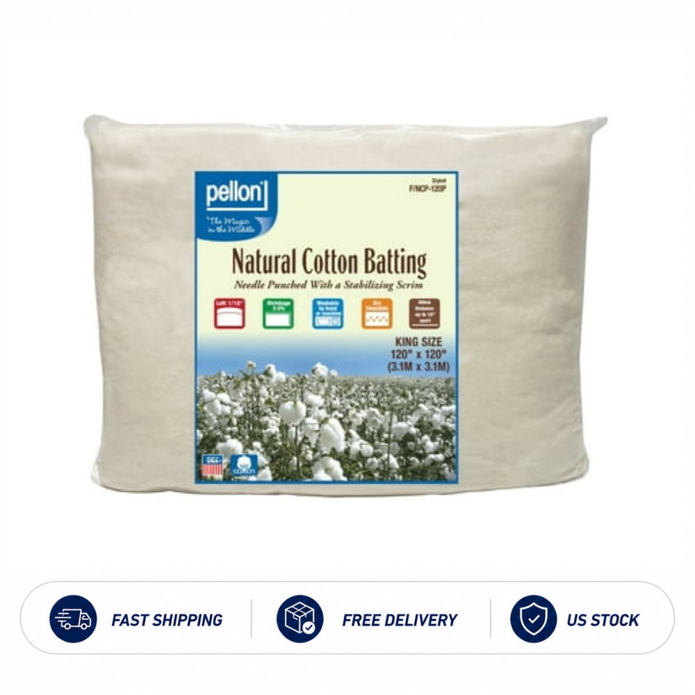 Pellon Natural Cotton Batting. off-White. King 120″ x 120″ Precut Package