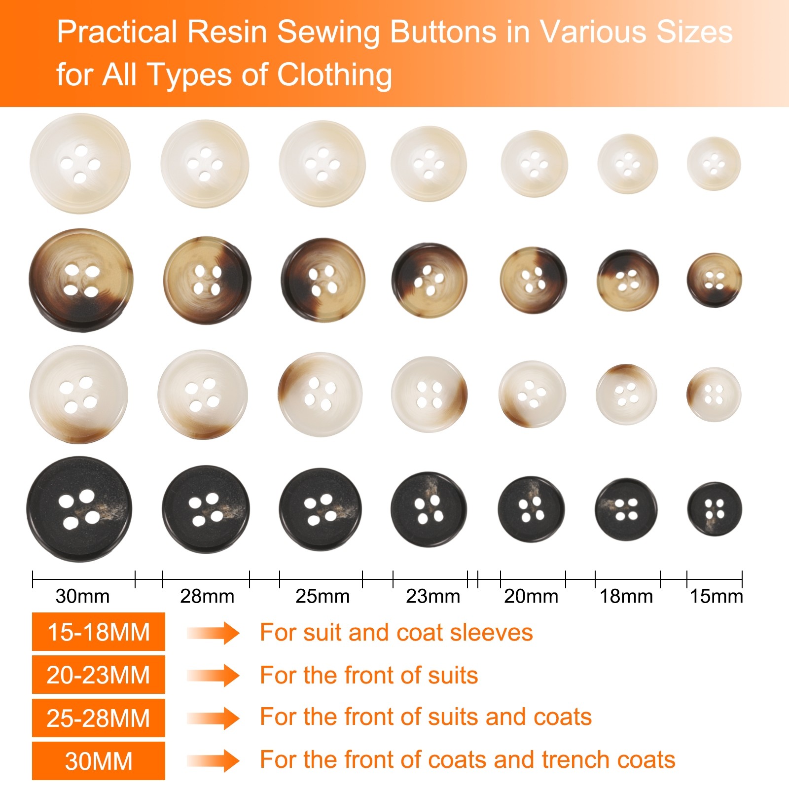 10pcs Resin Sewing Button 25mm 1″ 4 Holes Round Coat Buttons 7# Beige