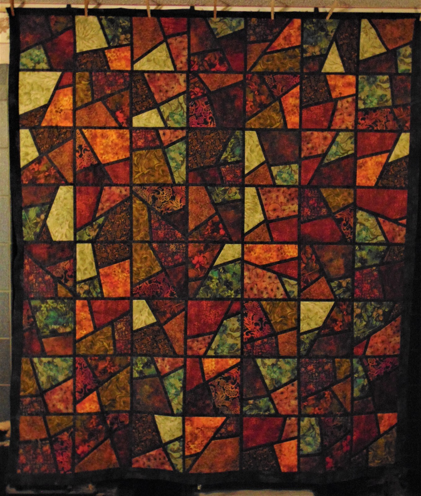A Bright & Bold Mosaic Pattern Quilt Top by Jordan Fabrics- (70 x 80 approx)