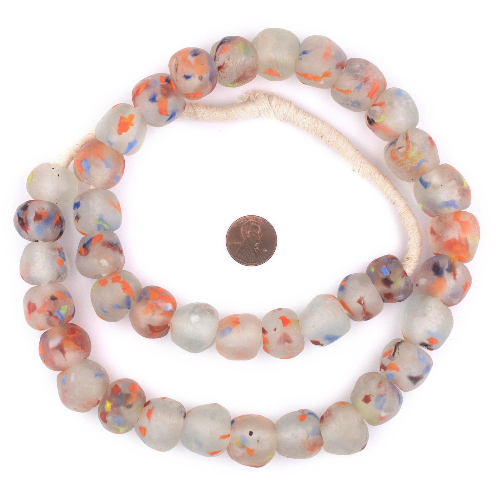 Rainbow Speckled Recycled Glass Beads 18mm Ghana African Sea Glass Multicolor