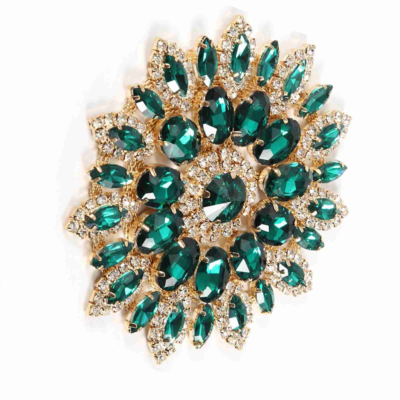 Crystal Glass Rhinestones Decor Clothes Accessory 11cm(Green Golden Base) Part