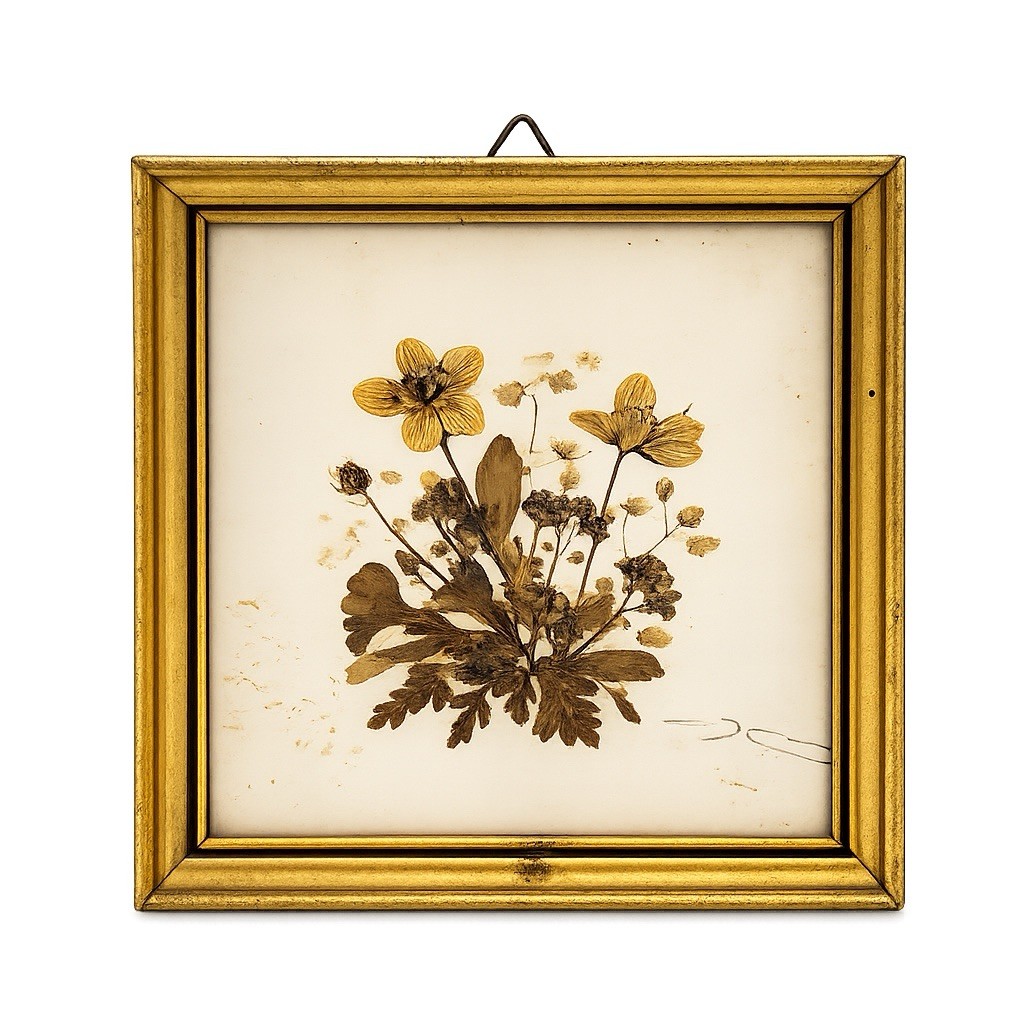 Vintage Tirol Austria Pressed Flower Art Framed Mid Century Dried Botanical 5×5