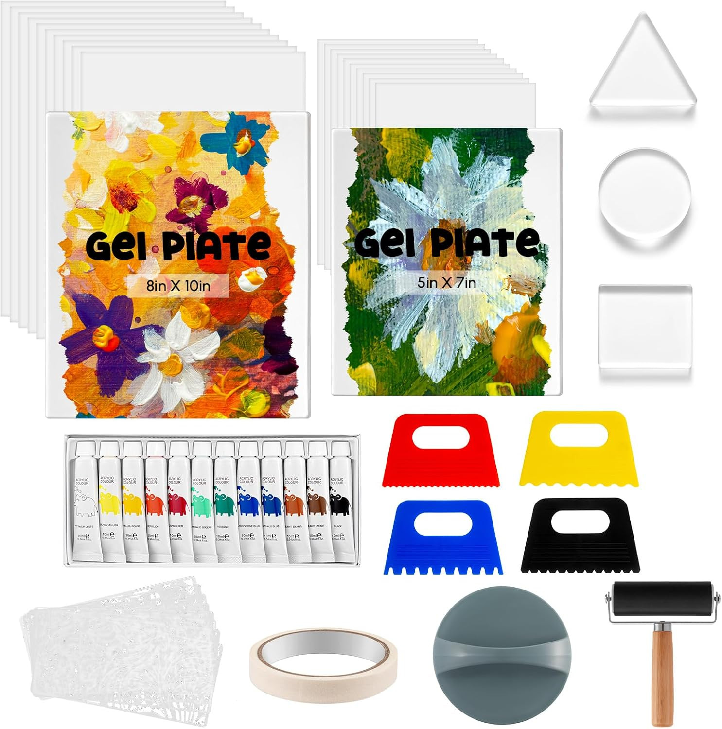Gel Printing Plate Kit, Complete Printmaking Set with 8″ X 10″ + 5″ X 7″ Gelatin