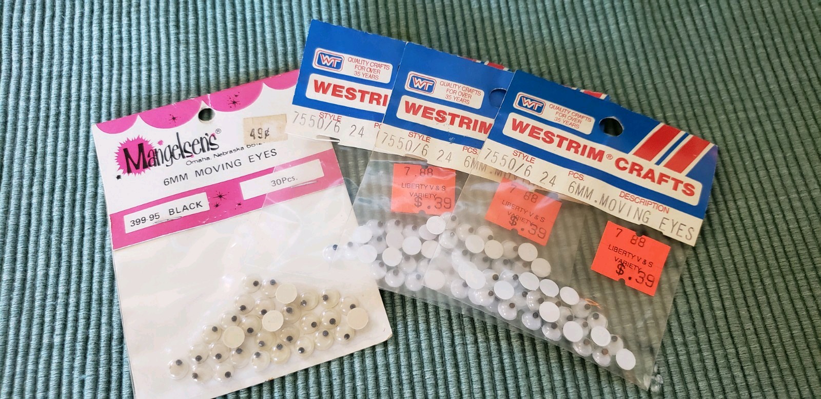 Large Lot Of Glue On Googly Wiggle Eyes, Most NIP, 3 mm to 15 mm