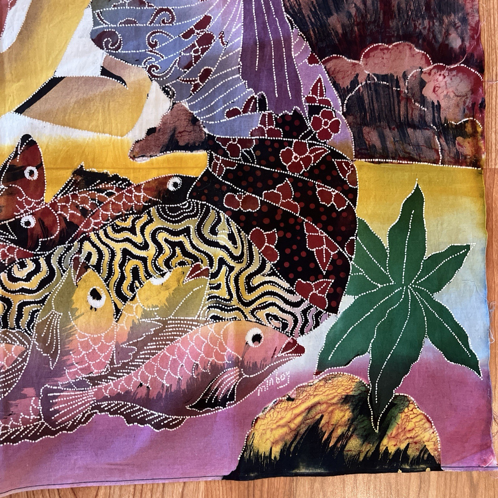 Women Catching Baskets Of Fish Ocean Rocks Indonesian Batik Panel