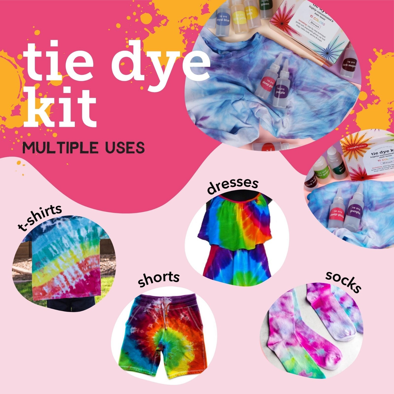 Incraftables Tie Dye Kit for Adults & Kids. Bulk Tie Dye Powder Set