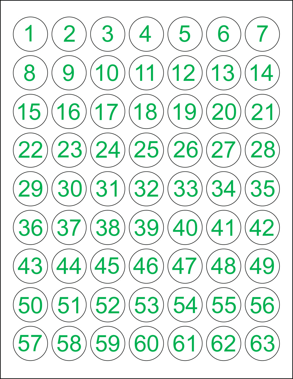 Consecutive Number Stickers 1-63 or 64-126 Sequential 1″ Round Circle Labels