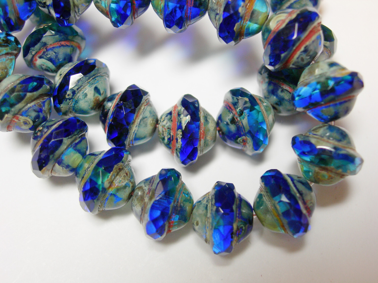 15 7mm Czech Glass Cobalt Aqua Blue Blend Picasso Saturn Saucer Beads