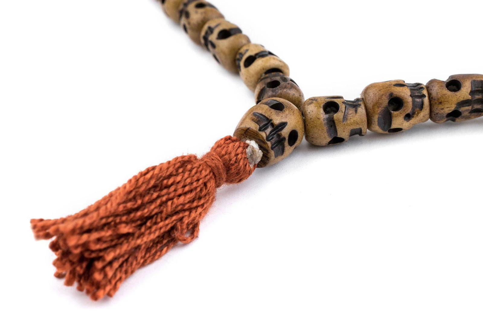 Brown Carved Bone Skull Mala Beads 12x8mmLong Strand Nepal Large Hole