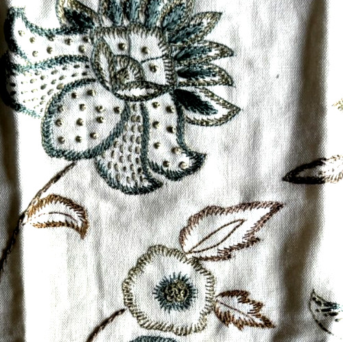 Couture Tambour Stitch Green Tea Designer Fabric Remnant 24″x24″