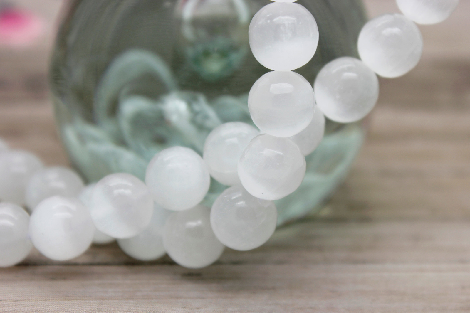 Rare Natural White Cat’s Eye Round Sphere Polished Gemstone Beads 15″