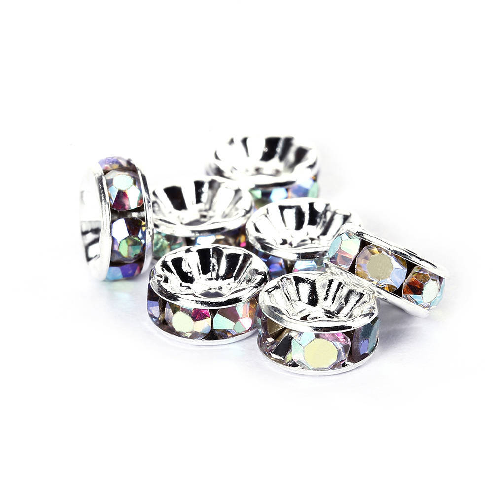 Clear AB Rhinestone Rondelle Spacers Gold/Silver 4mm 6mm 8mm 10mm 50pcs Per Bag