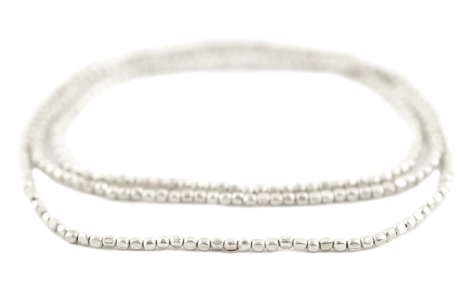 Tiny Silver Rounded Rectangle Beads 2mm Cube White Metal 25 Inch Strand