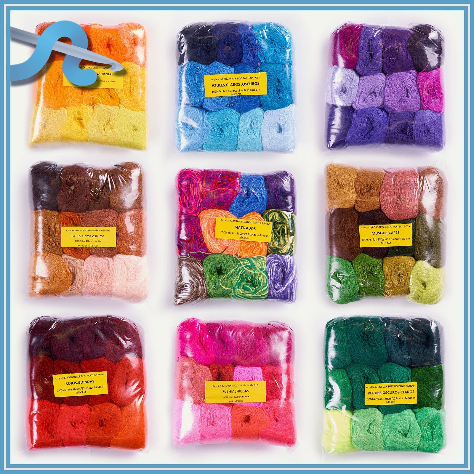 ACRILAN 3 HEBRAS [Multicolor Pack] – 15grs 12-Pack of 3-thread yarn for crafts