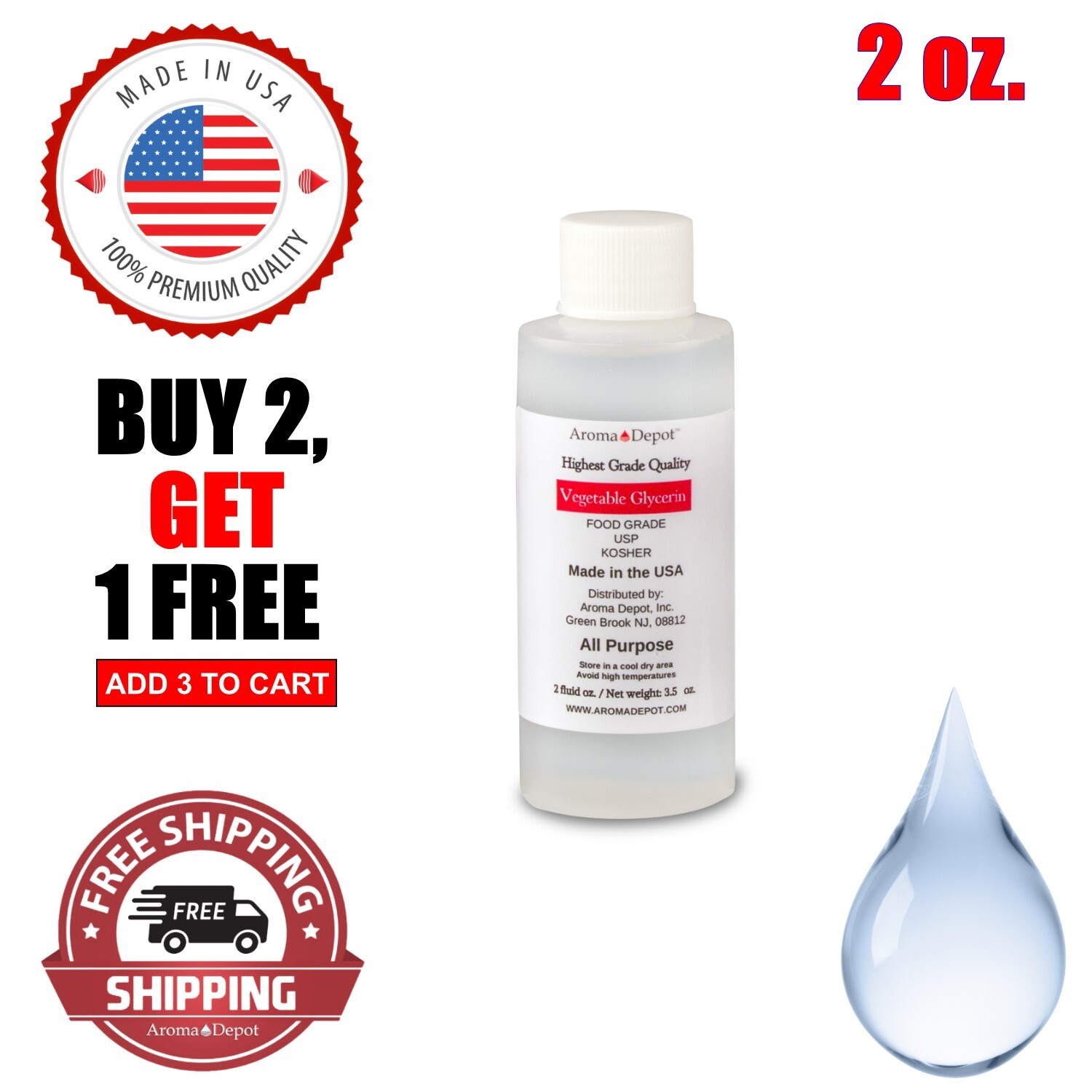 2 oz Vegetable Glycerin Non GMO 99.9% USP Kosher Pure VG Food Grade USP